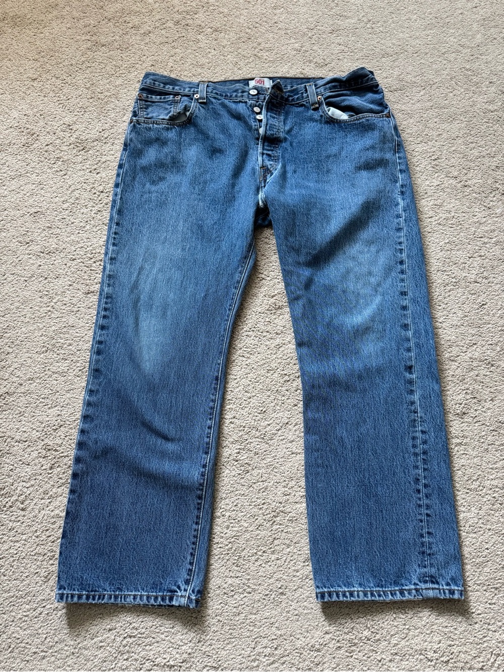 Levi’s 501 Button Fly Jeans 40x30 Vintage Wash Distressed Denim